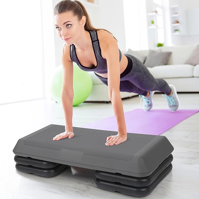 LEMY Bodybuilding Aerobic Stepper Platform 28.5” Exercise Fitness Workout w/ 4 Risers，Height Adjustable 4" - 6" - 8"