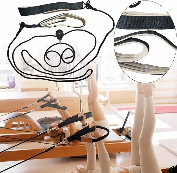 Pilates Reformer Pull Ropes,Double Loop Straps Pilates Handles with Wheel Exercise Straps for Home Studio Use Balance