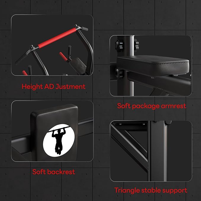 SogesPower Power Tower Pull Up Bar Station Multi-Function Adjustable Height Workout Dip Station Strength Training Equipment for Home Gym Fitness Equipment with Folding Multi-purpose Dumbbell Bench 330LBS