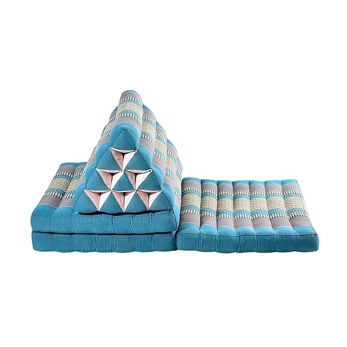 Zafuko Three-Fold Thai Cushion - Teal/Turquoise - Organic Water-Resistant Kapok Filling, Multi use Including meditaiton, Lounging, Reading, Stretching.