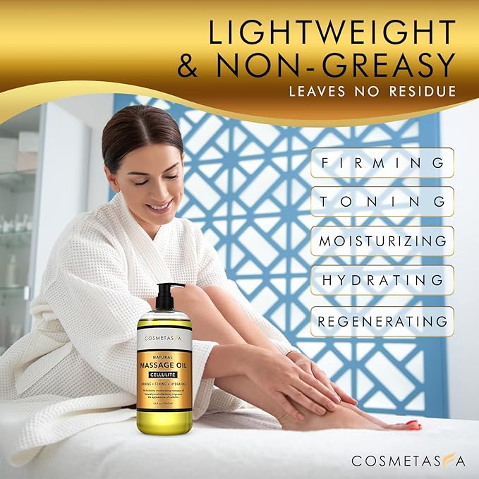 Cellulite Massage Oil with Massager Mitt - 100% Natural Cellulite Oil, Highly Absorbable and Deeply Penetrates Skin- Firms, Tones, Tightens & Moisturizes Skin By Cosmetasa 16.9 oz
