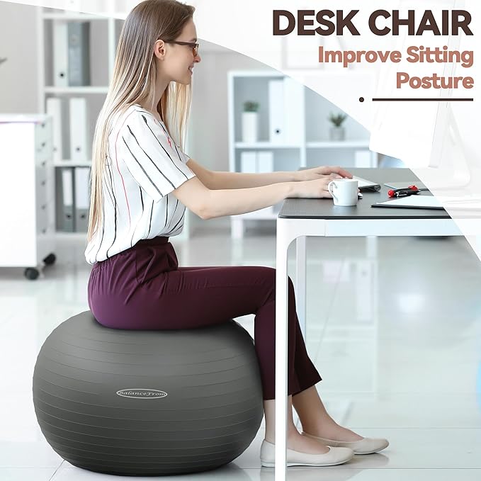Fitvids Exercise Ball for Fitness, Yoga, Pilates with Quick Pump, Anti-Burst Slip Resistant Balance Ball