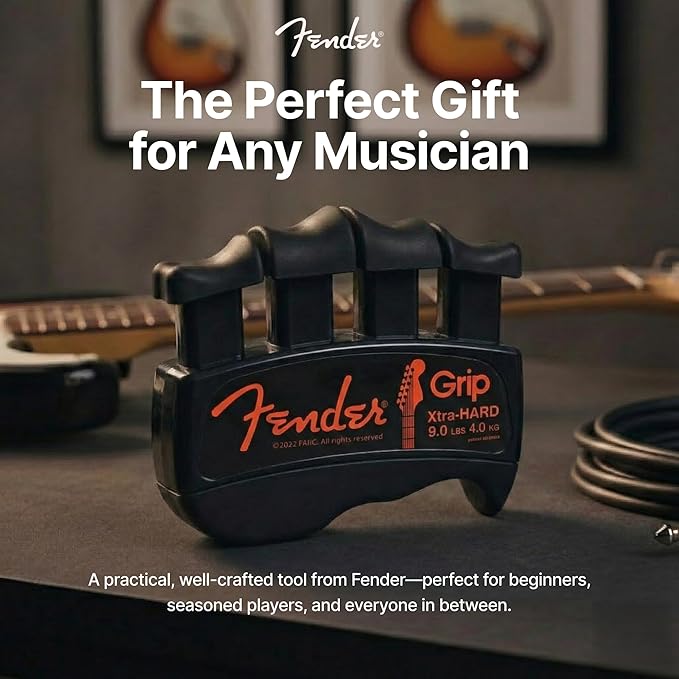 Fender GRIP Hand and Finger Exerciser – Best Ergonomic Finger Strengthener to improve play on all stringed instruments (Guitar, Bass, Violin, etc.) (Tensions: WHITE=5-Lbs; RED=7-Lbs; BLACK=9-Lbs)