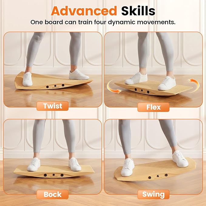 360° Wobble Balance Board for Standing Desk，Anti-Fatigue Rocker Board to Improve Focus, Burn Calories & Simulate Surfing & Skateboarding at Home or Office，Also Foot Strengthener & Stretcher for Plantar Fasciitis Relief.