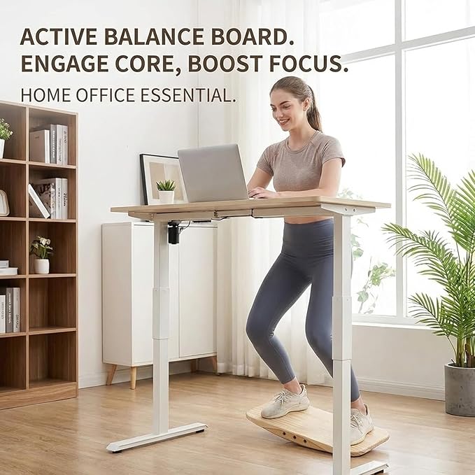Balance Board Trainer for Standing Desk, Wooden Wobble Rocker Board for Core Strength Training, Office Balance Board for Home Fitness & Stability