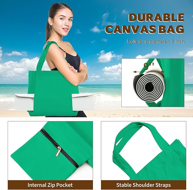 Yoga Mat Carrier, Gym Bag With Yoga Mat Holder, Women Canvas Tote With Shoulder Strap For Pilates, Travel, Office, Sports, Workout And Beach – Inner Zippered Pocket, Fits Standard And Small Mats