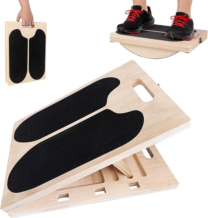 ZALL Wooden 2-in-1 Slant & Balance Board, Adjustable Wobble Design for Calf Stretch Exercise, Knee Ankle Heel Foot Pain Relief