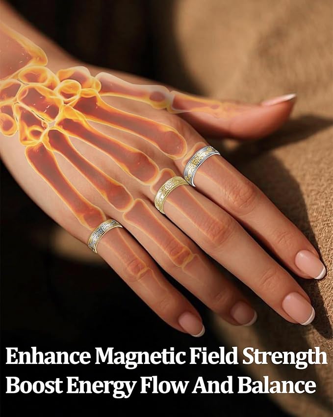 BioMag Magnetic Lymphatic Drainage Ring Set, 3 Pcs 99.99% Pure Copper Magnetic Rings for Women with 3500 Gauss Magnets, Adjustable Size, Floral Branch and Leaf Pattern