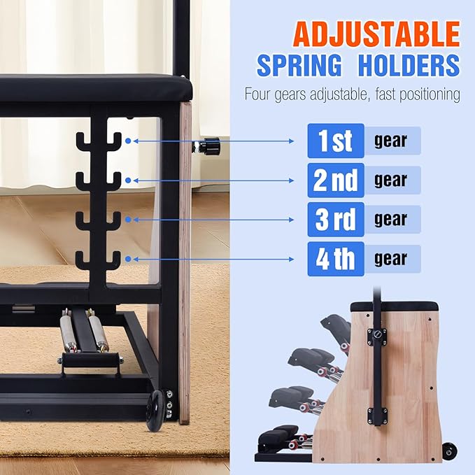 Pilates Stability Chair Split Pedal Fitness Reformer with Adjustable Springs,4-Level Resistance, Home Gym Equipment for Full-Body,Yoga & Core Training,Includes Non-Slip Socks, Ideal for Rehabilitation