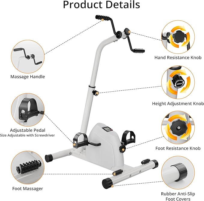 Arm Leg Pedal Exerciser Bike Hand Arm Leg and Knee Peddler Adjustable Fitness Equipment for Seniors Cardio Exercise