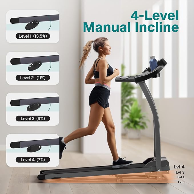 SereneLife Treadmills for Home with 13% Manual Incline Treadmill, 3.5HP - Compact Digital Portable Foldable Treadmill with Speakers, Bluetooth, App Sync, Heart Rate Monitor, for Walking, Running, Gym