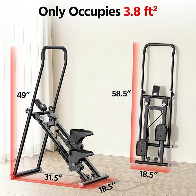 Stair Stepper for Home Gym Exercise, New Version Compact Folding Stair Climber with Quiet Shock-Absorbing Spring, Adjustable Resistance, Long Foam Grip, Stairmaster for Full-Body Workout Equipment