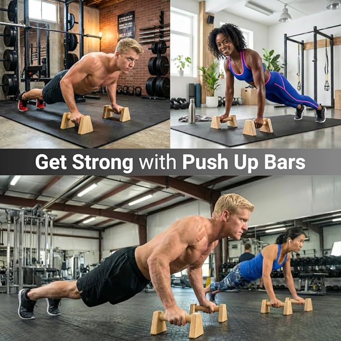 Wooden Push Up Bars - Calisthenics Equipment for Core and Upper Body Strength Training and Exercise | Push Up Handles | Pushup Bars | Parallettes