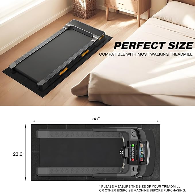 Walking Pad Mat for Carpet, Treadmill Mat for Hardwood Floor, 55"x23.6" Foldable, High Density, 1/4 Thickness, Non-Slip, Floor Protection for Bike, Elliptical Machine, Treadmil, Noise Shock Absorption
