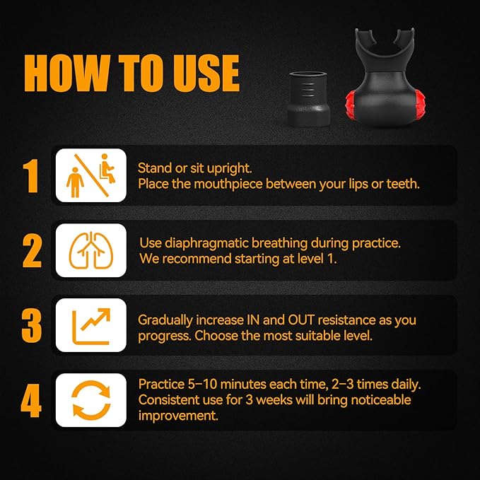 Sonmol Breathing Exercise Device for Lungs with 5 Resistance Levels & 2 Detachable Mouthpieces | Lung Trainer for Natural Respiratory Therapy | Lung Exerciser Device & Breathing Exercise Device Peak
