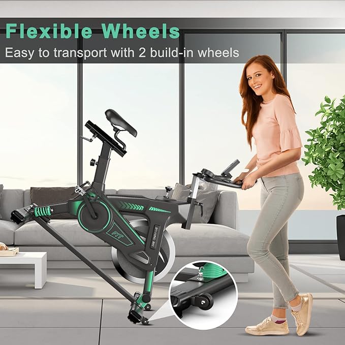 Goplus Indoor Cycling Bike, Stationary Exercise Bike Workout Bike with Device Holders, LCD Monitor, Adjustable Resistance & Seat & Handle, Simulated Swing Design, Suitable for Gym Home Cardio Training