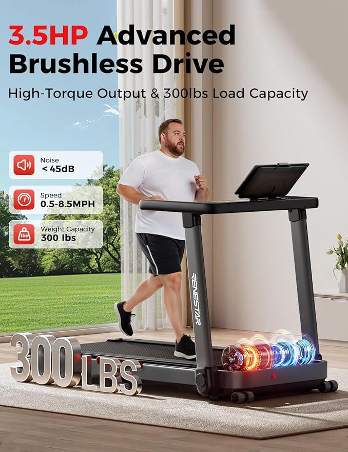 Treadmill for Home with 25% Auto Incline - 8.5MPH Max Speed, Extra Large LED Touchscreen, 300LBS Capacity, Bluetooth Speaker, 3.5HP Home Office Treadmills for Running Jogging Walking