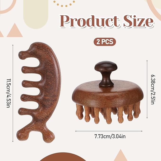 Wood Scalp Massager & Hair Scrubber, Wood Head Massage Brush for Hair Growth Manual Scalp Scrubber Sandalwood Portable Scalps Brush Tool for Woman Men