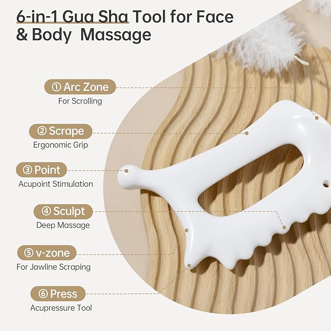 Body Gua Sha Tool,6-in-1 Gua Sha Facial Tools for Lymphatic Drainage,Ceramic Body Guasha Massager Tool for Stress Relief,Trigger Point Tool for Fascia Massage, Korean 괄사 Guasha Tool for Women Gifts
