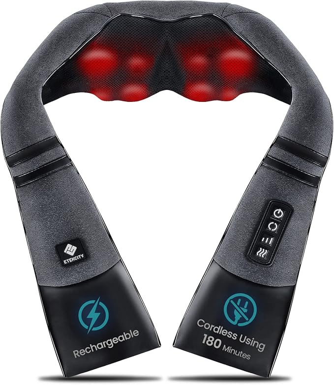 Etekcity FSA Eligible Cordless Neck Massager with Heat for Pain Relief Deep Tissue, FSA Wearables, Rechargeable Shiatsu Back Shoulder Massage Tool, Best Gift for Mother, Father, HSA Items