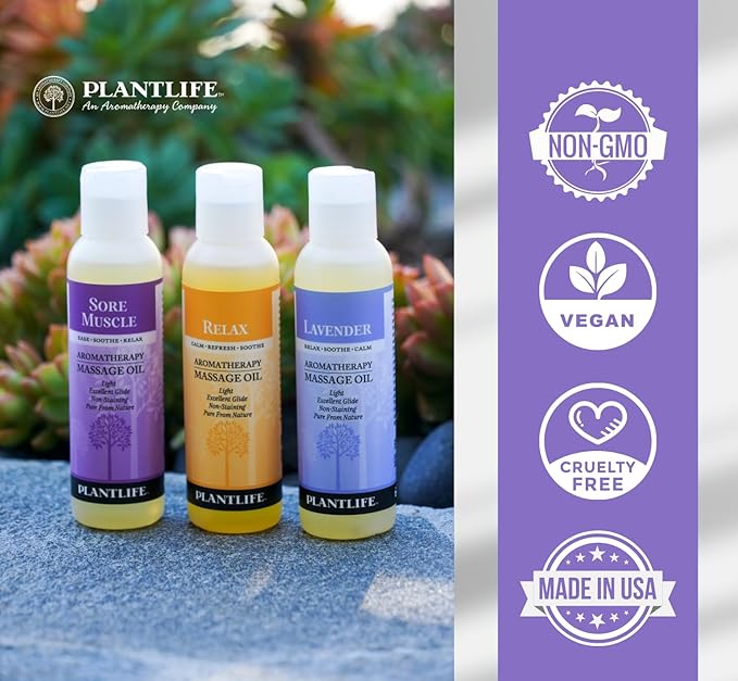 Plantlife Lavender Massage Oil - Absorbs Deeply into The Skin and is Circulated Throughout, Providing Optimum Benefit to The Mind and Body - Made in California 4 oz