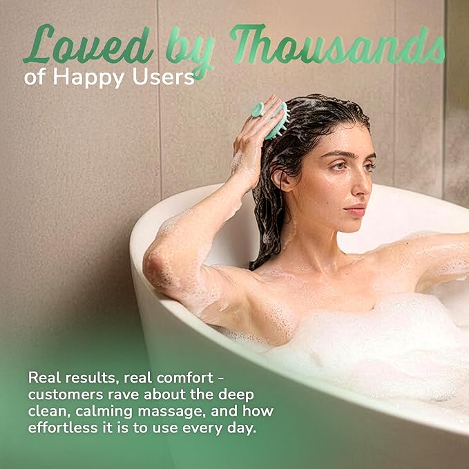 Scalp Massager Shampoo Brush – Silicone Scalp Scrubber for Hair Growth & Dandruff Removal, One-Piece, Non-Slip Handle, Soft Bristles, Wet/Dry Shower Scalp Exfoliator for All Hair Types – Green