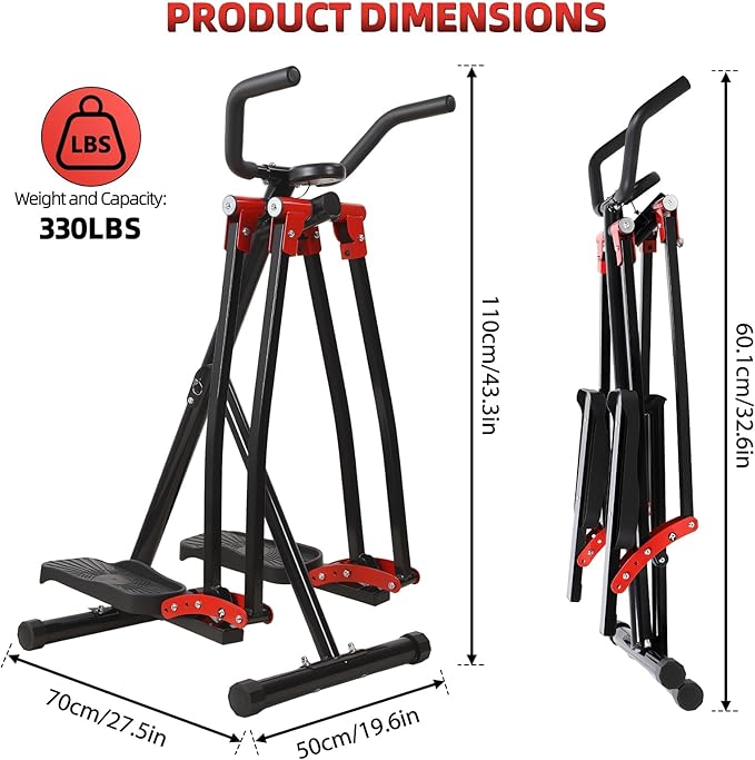 Foldable Air Walk Elliptical Exercise Machine for Home Gym, Side Sway 360° Full Body Cardio Trainer with LCD Monitor, Under Desk & Space Saving Fitness Equipment for Seniors