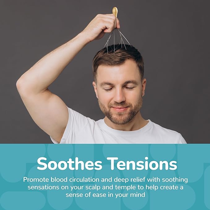 BioSwiss Scalp Massager, Handheld Head and Temple Massage Tool for Relaxation and Hair Stimulation