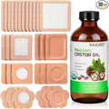 32Pcs Castor Oil Pack with Castor Oil Organic Cold Pressed Glass Bottle 8oz, Cotton Caster Oil Wrap for Waist Back Neck Arm, Self-Adhesive for Convenient Use