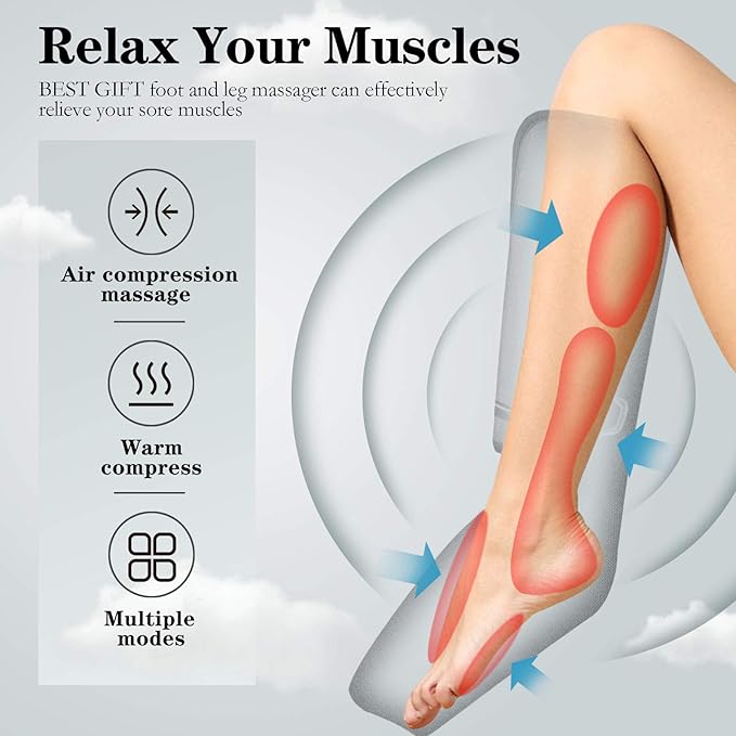 Gifts for Dad Mom Men Women Christmas Mothers Day, Fathers Day, Air Compression Massager with Heat for Foot, Leg, Calf, Thigh, Knee, Helpful for Varicose Veins, Muscle Fatigue, Cramps, Swelling, Edema