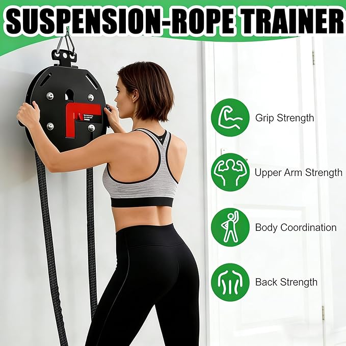 Endless Rope Trainer - Suspension Endless Rope Pulley, Adjustable Resistance Trainer Machine, Closed-Loop Nylon Rope, Cable Machine Home Gym for Grip, Arms Training Red