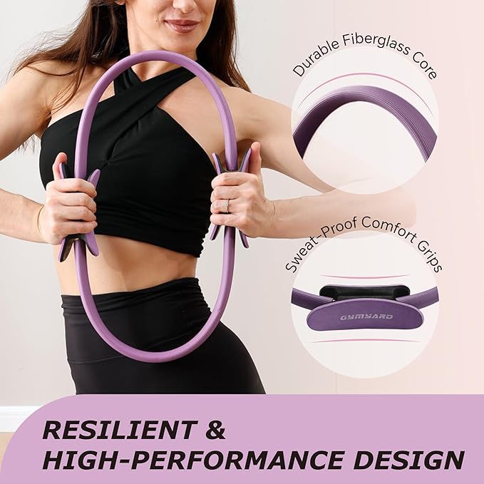 Pilates Ring Set, 15" Pilates Ring, Mini Ball, 3 Resistance Bands & Pump Kit, Home Workout Kit for Toning Arms, Thighs & Core