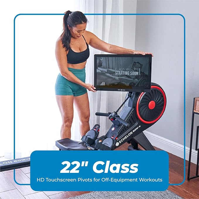Echelon Row Series – Foldable Rowing Machine for Full-Body, Low-Impact Workouts with 22” Rotating HD Screen, Built-In Soundbar, Bluetooth Resistance & 30-Day Membership with Live Classes
