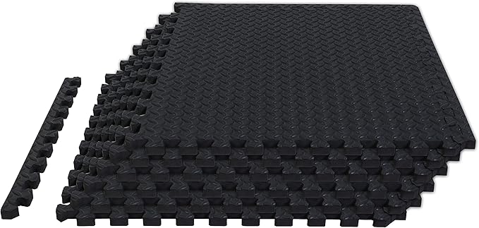 TCE AUPM001BK Interlocking Foam Mat Protective Exercise Workout Puzzle Floor Mat Tiles for Home Gym Equipment - 6 Pieces, 24 Square feet, Black