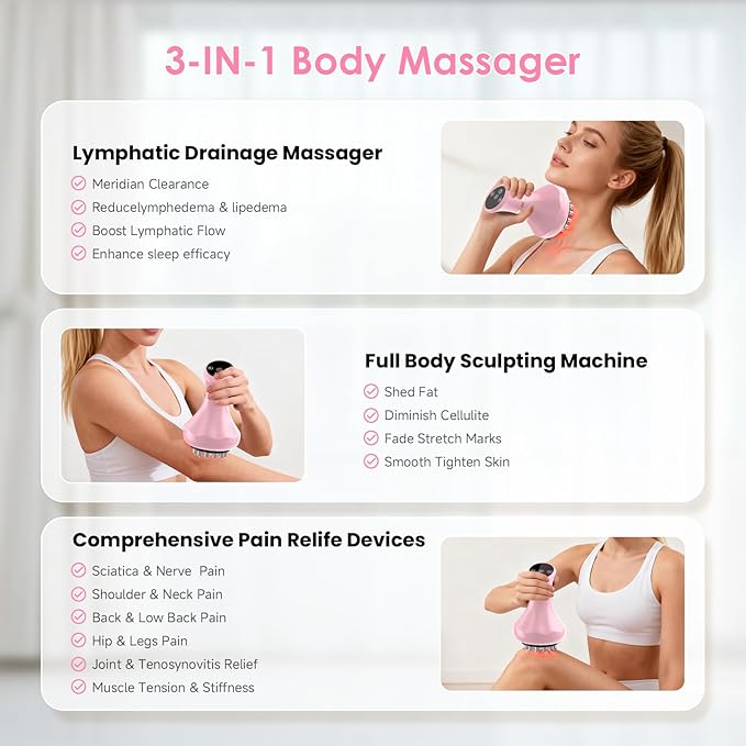 Lymphatic Drainage Massager, Handheld Massage tools for lymphedema & lipedema, Anti-Cellulite Massager For Body Cellulite and Thigh & Belly Stretch Marks Reduction, Sciatica Nerve pain relief Devices
