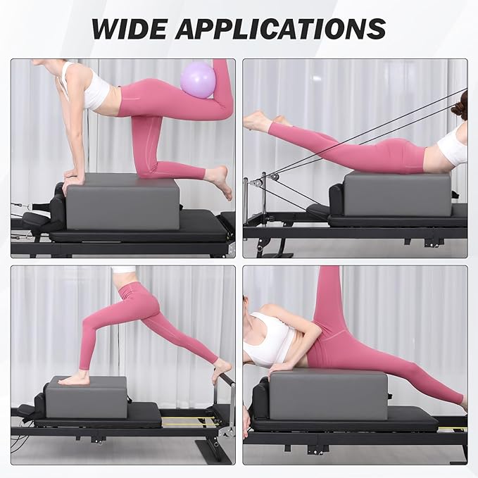 Pilates Box for Reformer, Home Studio Pilates Reformers Box with Handle, Solid Wood Reformer Step Boxes for Beginners & Advanced Users