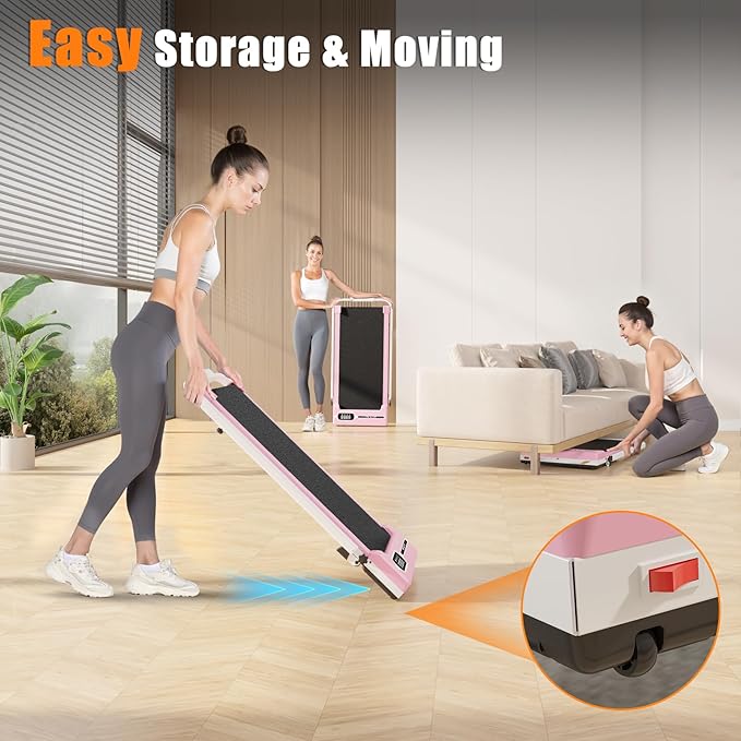 Incline Walking Pad with Handle Bar, Foldable Portable Under Desk Treadmill for Home Office, Ultra Quiet <45dB, Safety Lock, 300+ LB Capacity