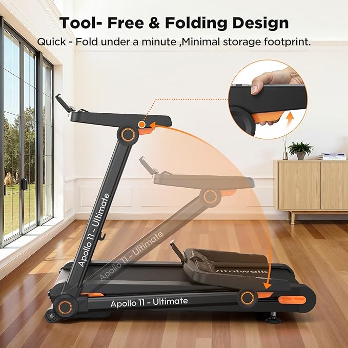Foldable Treadmill with Auto Incline - Vitalwalk Commercial 48"x18" Wide Running Belt, 20% / 15% Incline, 10MPH, 3.5HP Brushless, Walking Pad Treadmill for Home, Auto Folding, No Installation, 350LBS