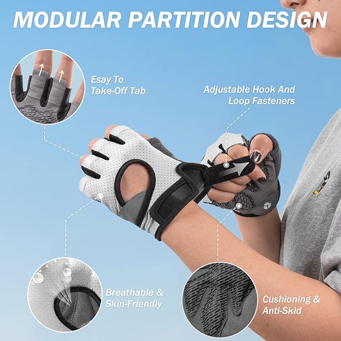 LIFECT Freedom Workout Gloves, Knuckle Weight Lifting Shorty Fingerless Gloves with Curved Open Back, for Powerlifting, Gym, Women and Men