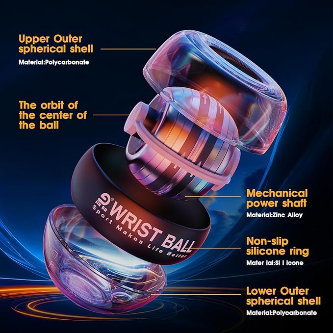 Wrist Trainer Ball Auto-Start Gyroscopic Forearm Exerciser Gyro Ball for Strengthen Arms, Fingers, Grip and Muscles