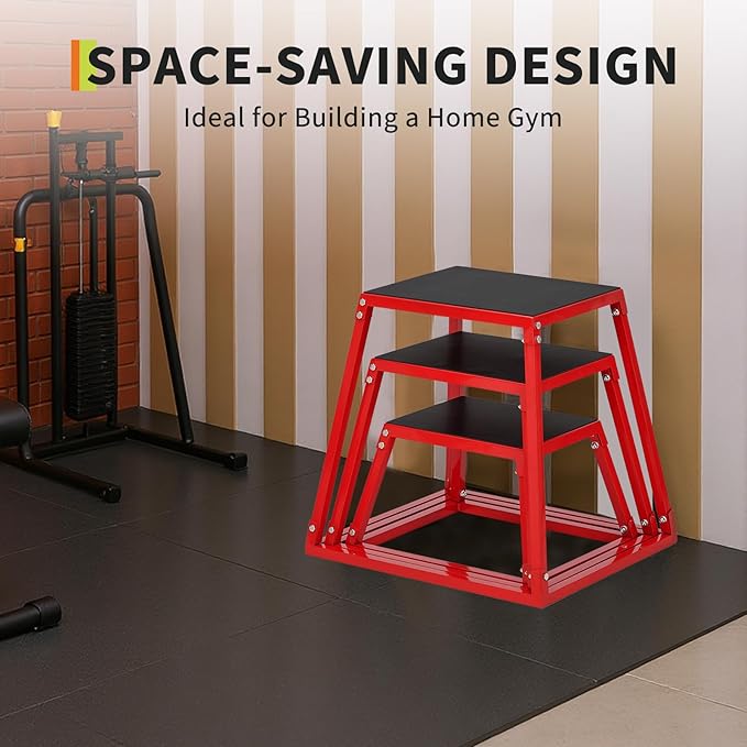 Plyometric Jump Box, Plyo Box with 15 * 18 Inch Rectangular Surface, Heavy Duty Steel Step Up Box , Anti-Slip Jump Trainers for Home Gym Workout, Condition Strength Training with Sizes 12'', 18'', 24''