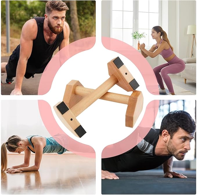 2 Pcs Wooden Push Up Bars Stands with Non-Slip Base, Wooden Calisthenics Equipment for Strength Training, Push Up Stands for Men and Women
