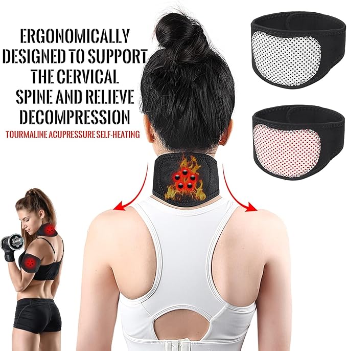 Magnetic Neck Brace, Soft Neck Brace with 5 Magnets Adjustable Self Heating Neck Support for Neck Pain Relief, 2 Pcs