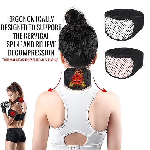 Magnetic Neck Support Brace, 2 Pcs Adjustable Soft Neck Brace Belt Cervical Collar, Magnetic Therapy Necks Wrap Support Pad, Men Women Necks Pain Relief Stiffness Relaxation Belt with 5 Magnets