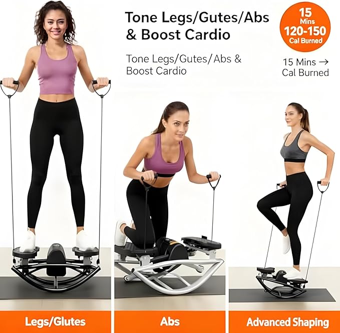 U-Shaped Rock Stepper, with Resistance Band & Mat - Side to Side Low-Impact Fitness Stepper for Home Workout, Compact for Legs Glutes Abs, Rock Stepper with Digital Display