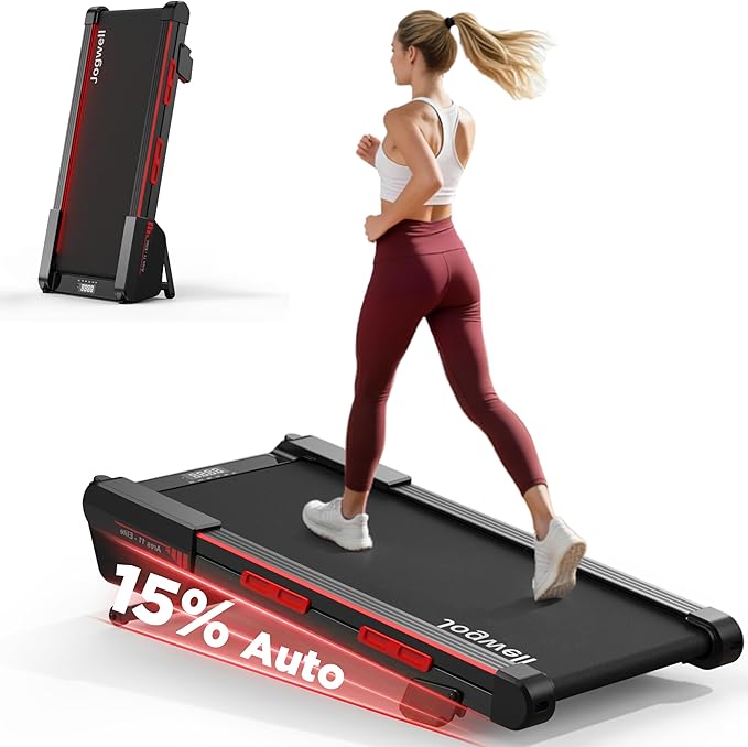 Jogwell Walking Pad Treadmill with 20%/15%/12% Auto Incline, 350lbs Capacity Treadmills for Home Office Under 35dB, Spacious Running Area, Vertical Storage, 3/3.5HP Brushless
