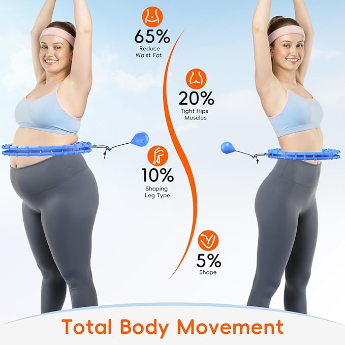 Plus Size Silent Weighted Hula Infinity Fitness Detachable Hoops 65-Inch 32 Knot, Smart Noiseless Infinity Hula for Women, Waist and Abdominal Home Weight Loss Exercise Fit Hoop