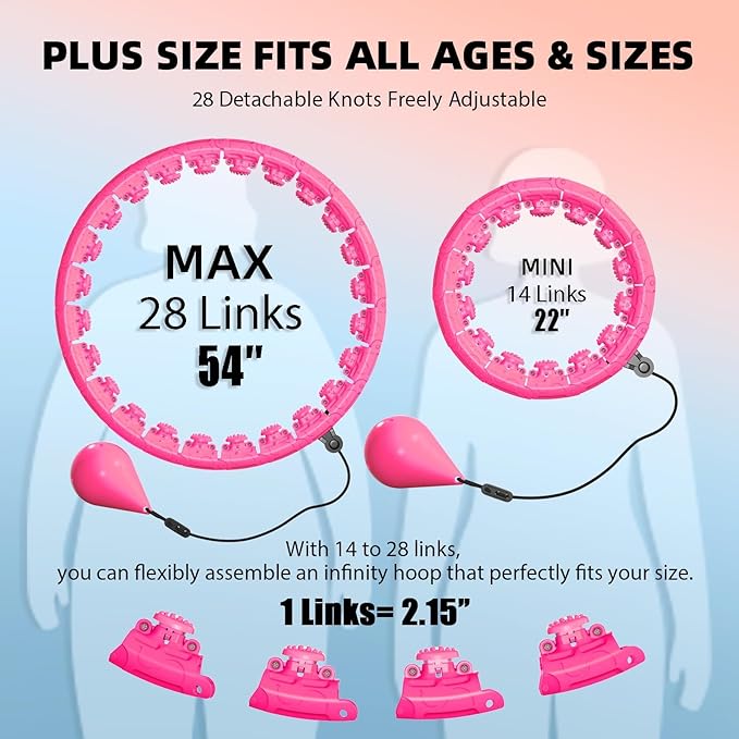 Weighted Hula Infinity Fitness Hoop for Adult Weight Loss, 2 in 1 Smart Fitness Workout Hula Circle Hoops with 28 Detachable Knots, Exercise Fit Hoop Suitable for Women and Beginners