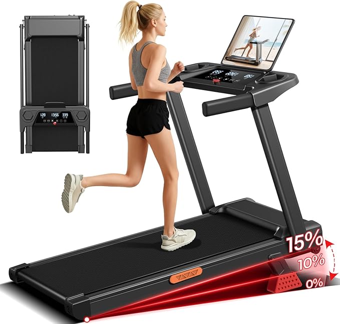 15% Treadmills for Home, 3-in-1 Foldable Treadmill with Incline, Portable Treadmill with Handle, 3.0HP Quiet Walking Pad Treadmill, 12 Automatic Modes, Three Screen