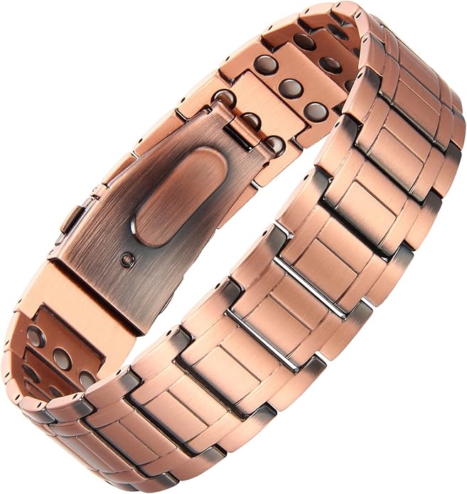 MagEnergy Copper Bracelet for Men, 3-Row Magnet Design, Ultra Strength Magnetic Bracelet 99.99% Pure Copper Wristband Adjustable Jewelry Gift with Sizing Tool